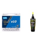 KMC Unisex's E10 Chain, Silver, 122 Link & Muc-Off Dry Lube 120ml chain oil (Packaging may vary)