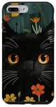 Coque pour iPhone 7 Plus/8 Plus Chat noir cachant fleurs fleurs vert graphique