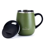 GRANDTIES Tasse à café isotherme avec poignée – Couvercle coulissant pour verre à vin anti-éclaboussures de 473 ml – Gobelet isotherme en acier inoxydable à double paroi sous vide pour garder les