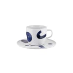 Alessi Itsumo - Yunoki Ware NF08/78S - Designer One Tea Cup Set with Saucer, Minimalist Aesthetic, in White Porcelain with Samiro Yunoki Decor, Diameter 16 cm