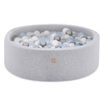 MISIOO Smart Ball Pit - 90 x 30 cm - Ball Pit for Children's Room - Ball Pit Baby - 200 Balls for Ball Pit - Baby Toy - Machine Washable - Oeko-Tex - Light Grey - Silver/Pearl/Light Blue Balls