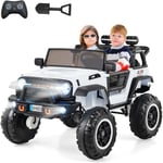 COSTWAY 24V Voiture Électrique Enfants 2 Places avec Télécommande 2,4G & Pelle, Véhicule Électrique avec Musique & Lumières LED, Démarrage Lent & 3