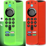 Lot de 2 Coques compatibles avec télécommande vocale Fire TV Stick 4K /4K Max Alexa 3e génération, Coque en Silicone antidérapante avec Cordon (Vert Brillant et Rouge Non Brillant).[G482]