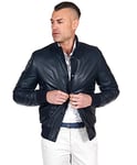 D'Arienzo Bomber Veste Cuir Agneau Bleu Homme Moto Veste Motard Blouson Véritable Cuir Made in Italy Alex Bottoni 58/Bleu