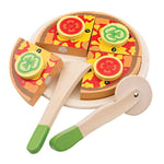 New Classic Toys 10587 Wooden Pretend Play Kids Cutting Pizza Vegetable Cooking Simulation Educational Perception Toy for Preschool Age Toddlers Boys Girls, Multi Color