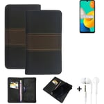 Wallet Case + headphones for Samsung Galaxy M32 Protective Cover Brown