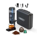 HiBREW H4A Machine à expresso portable, 3 en 1 Machine à café à capsules compatible avec Nes* OriginalLine, DG* et le café moulu, Cafetière de voiture 12V, 15 bar de pression, Avec Sac et Support