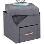 Tabouret de rangement, tiroir, compartiment, pliable, rembourré, pouf confort, HxLxP 40,5 x 40 x 40 cm, gris - Relaxdays