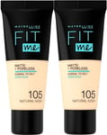 Maybelline Fit me Matte + Poreless Foundation 105 Natural Ivory  x  2