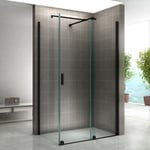 Paroi de douche d'angle NAPOLI-BLACK H.200 cm porte coulissante verre 8 mm transparent 90 x 170 cm (porte 170) - Saniverre