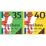 Rotosound RB35 Nickel Medium Light Gauge Roundwound Bass Strings (35 55 75 95) & Nickel Medium Gauge Roundwound Bass Strings (40 60 80 100), RB40,White Black Red Blue