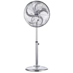 Senelux 16 Inch Metal Pedestal Floor Fan, Chrome Standing Fan with 5 Blades, Oscillating Function, 3 Speed Settings, Adjustable Height, Silent Operation, 50W Ideal for Home Office Gym