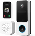 Sonnette sans Fil avec Caméra,2K FHD Sonnette sans Fil Exterieur Etanche, Vue de la Tête aux Pieds, Détection Humaine PIR, 2.4G WiFi, Audio Bidirectionnel, Compatible avec Alexa