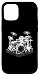 Coque pour iPhone 12/12 Pro Ensemble de batterie 3D Wireframe - Vintage Drummer Drums Lover