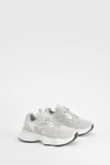 Womens Metallic Panel Chunky Sporty Trainers - Grey - 3, Grey