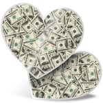 2 x Heart Stickers 10 cm - US Dollar Bill Currency Money #13093