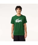 Lacoste Mens Sport Ultra-Dry Croc Print T-Shirt in Green White Cotton - Size Small