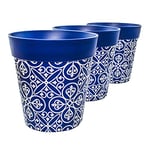 Hum Flowerpots, 22cm set of 3, variety of colours and sizes, indoor/outdoor plastic plant pot blue maroc