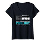 Womens The Pool Guy USA American Flag Patriotic 4th Of July V-Neck T-Shirt