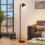 Lampadaire Bois 'Birte' en métal pour salon & salle à manger - noir, bois foncé