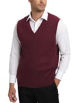 Kallspin Homme Gilet Pull col en V en Laine mélangée sans Manches tricoté (Bourgogne, 3XL Tall)