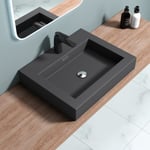 Sogood Vasque à poser lavabo suspendu 60cm gris noir mat évier Colossum818 60x48x10cm