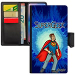 Coque Samsung S6 Edge rabat porte cartes super geek play rigide humour jeux video magnetique comics bleu gamer dessin console galaxy