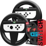 Orzly Steering Wheels for Nintendo Switch & OLED Joy-Cons, Racing Wheels for Mario Kart 8 Deluxe [Mariokart Switch Steering Wheel Joycon Controller Attachment Accessories]-TWIN PACK [2X Black Wheels]