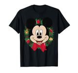 Disney Mickey Mouse Noël Wreath Santa Hat Portrait T-Shirt