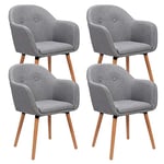 WOLTU Chaise de Salle à Manger Lot de 4, Moderne Chaise de Cuisine, Fauteuil scandinave, Chaise Coiffeuse, pour Salle de Séjour, Chambre à Coucher, Cuisine, en Lin et Bois Massif Gris Clair BH94hgr-4