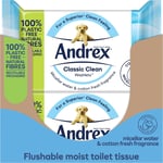 Andrex Classic Clean Washlets, 12 Packs, Flushable Toilet Tissue Wet Wipes with