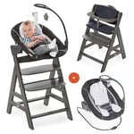 hauck Chaise Haute Bébé Alpha Plus Newborn Set Deluxe, Évolutive dès Naissance avec Transat Bebe Inclinable, Coussin Assise, Hauteur Réglable - Charbon