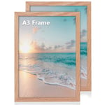 Cispree A3 Photo Frame-2 Pack, A3 OAK Wooden Picture Frames with Mount for A4 Print for Wall, with Acrylic Clear Sheet, Fit Large Poster/Documents Frame for Family/Christmas (29.7x42 cm)