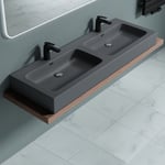 doporro Double Lavabo à Poser Gris Noir Mat 140cm Vasque pour 2 Lave Mains pour Salle de Bains 140x48x13 Colossum830