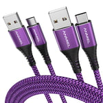 ANMIEL USB C Cable, [10ft 2-Pack Type C Charger Fast Charging, Long Nylon Braided Type C Charger Cord Compatible with Samsung Galaxy S10 S9 S8 Plus Note9 8 and More (Purple)