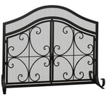 HOMCOM Pare-feu cheminée, Grille de Protection pour cheminée, Panneau Unique en Maille d'acier, Sommet arqué, serviteur cheminée avec Double Porte magnétiques, 105 x 40 x 80,5 cm, Noir