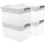 Citylife 4 Packs 30 liters Plastic Storage Box with Removable Tray Craft Organizers and Storage Clear Storage Container for OrganizingTool, Bead, Sewing, Playdoh