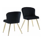 Chaises de Salle a Manger Lot de 2 Chaise Salle à Manger Moderne avec Coussin Épais Chaise de Cuisine avec Pied Doré, Velours, Noir