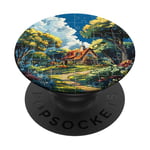 Aquarelle Home In Nature avec grilles de puzzle décoratives PopSockets PopGrip Adhésif