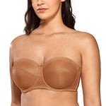 DELIMIRA Femme Soutien Gorge sans Bretelles Grande Taille avec Armature Bandeau Non Rembourré Antiglisse Noix de Muscade 95D