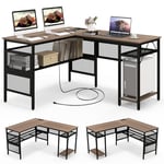 Giantex Bureau d’Angle Réversible, Bureau Gaming en L avec Prises de Courant, Bureau d’Ordinateur avec Étagères de Rangement et Support de CPU, pour Petit Espace, 120 x 140 cm, Gris