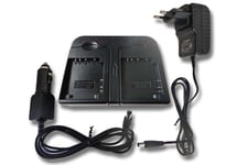 vhbw Chargeur double compatible avec Sony HDR-CX240E, HDR-GW66, HDR-CX405 caméra caméscope action-cam - Station + câble de voiture, témoin de charge