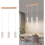 Suspension 3 flamme GU10 Bois - Moderne Blanc Table de salle à manger Suspension Réglable en hauteur 150cm Lampe de couloir pour salon chambre