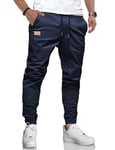 LIUPMWE Hommes Pantalon Chino Cargo Pantalon de Jogging Hommes Coton Casual Sweatpants Hommes Pantalons de Loisirs Taille élastique avec des Poches de Cordon de Serrage，XXL，Bleu