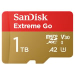 SanDisk 1TB Extreme Go micro SDXC card + SD adapter, (For Android Devices, Gaming Consoles, Drones, Action Cams, UHS-I, up to 200 MB/s, V30, 5K, 4K, UHD, Rescue PRO, Class 10, U3) For Amazon