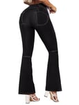 STARBILD Flared Jeans High Rise Bootcut pour Femme, Push Up Jegging Évasé Stretch Taille Haute, V Cross Waist - Noir M