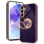 Tveinan for Samsung Galaxy A15 5G / 4G Case with 360° Rotation Ring Holder Stand, Slim Soft Shockproof Cover with Magnetic Car Holder for Samsung A15, Flexible Phone Case for Galaxy A15 - Deep Purple