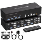 4K144Hz 2 Displayport+HDMI KVM Switch 4 PC 3 Monitor 8K60Hz Commutateurs kvm DP 1.4 HDMI 2.1 pour 4 ordinateurs partageant 3 moniteurs et 4 périphériques USB 3.0 avec 4 câbles USB