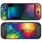 playvital ZealProtect Soft Protective Case for Nintendo Switch OLED, Flexible Protector Joycon Grip Cover for Switch OLED with Thumb Grip Caps & ABXY Direction Button Caps - Colorful Triangle