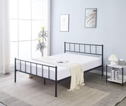 Black Double Metal Bed Frame with High Headboard and Large Storage Space